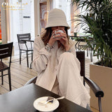 Kukombo Casual High Waist Lace-Up Pants Set Women Fashion Long Sleeve Shirts Two Piece Pants Set Female Solid Wide Trouser Suits