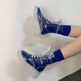 Kukombo Women Boots Transparent Platform Shoes Jelly Fashion Autumn Casual Goth Ankle Harajuku +Socks
