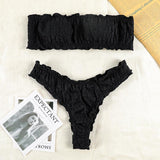 Kukombo White Color Bikinis Bandeau Swimwear Women Swimsuit Sexy Ruffles Bikini Set Thong Beachwear Summer Bath Suit Hollow Out Biquini