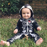 Halloween Kukombo Halloween Skeleton Cosplay Costumes For Newborn Baby Hooded Romper Jumpsuit Novelty Scary Skull 3D Print Boys Gothic Bodysuit
