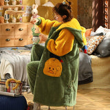 Christmas Gift Women's Pajamas Thick Warm Sleepwear Coral Fleece Robe Autumn and Winter Plush Plus Size Loose Home Clothes Nightgowns for Women