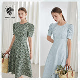 Christmas Gift FANSILANEN Short Sleeve Round Neck High Waist French Retro Floral Dress 2021 New Summer Fresh Puff Sleeve Skirt Women