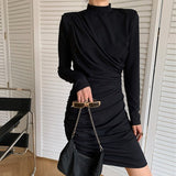 Kukombo New 2022 Women's Summer Autumn Dresses High Waist Elasticity Ruched Korean Style Vintage Lady Wild Mini Dress DR20163