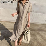 Christmas Gift BGTEEVER Simple Casual Loose Lapel Women Shirt Dress 2019 Spring Summer Single-Breasted Lace-Up Short-Sleeved Female Dress