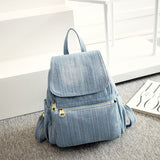 Kukombo Back to school  Casual Denim Women Backpack Large Capacity High Quality Canvas Jeans Student Schoolbag Travel Knapsack Rucksack Mochila Blue