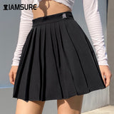 Kukombo Preppy Style Casual Letter Embroidered 90s Pleated Skirt Korean Streetwear Fashion High Waist Mini Skirt For Women