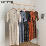Christmas Gift BGTEEVER Vintage Single-breasted Floral Print Women Dress 2021 Summer V-neck Lace-up Female Dress Elegant A-line Vestidos Femme