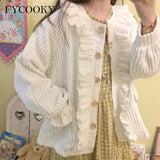 Kukombo Autumn College Style Corduroy Jacket Women Japanese Cute Lantern Long-Sleeved Jackets Female Sweet Loose O-Neck Short Coats