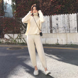 Christmas Gift Casual Sweater Pants Knitted 2 Pieces Set Turtleneck Pullovers & Elastic Waist Pants Women Sweater Sets 2021 Autumn Knitted Set