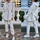 Christmas Gift Casual Women Fleece Hoodie Two Piece Sets Oversize Pullover Sweatshirt And Elastic Pencil Pant Suits Fashion Female Sport Outfit