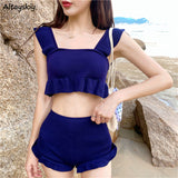 Christmas Gift Bikini Set Women Ruffles Design Stylish Retro Korean Style Newly Swimsuit Simple High Waist Sexy Knitted Beach Wear Ins Swimwear