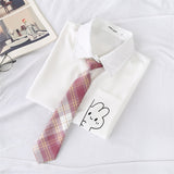 Kukombo Summer Cute Rabbit Women Blouses Shirt Short Sleeve White Tops With Tie Bow Japanese Korean JK Style Female Shirts Lapel Blouses