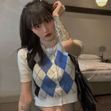 Kukombo Sweaters Women Knitted Cropped Trendy Single Breasted Short Sleeve Slim Preppy Style Leisure Retro Female Students Cardigans New
