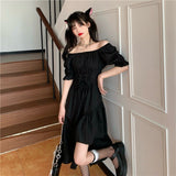 Christmas Gift Gothic Slit Black Summer Women's Dress 2021 Streetwear Puff Sleeve Bandage Square Collar Party Dresses Club Outfis Casual