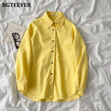 Christmas Gift BGTEEVER 2021 Spring New Chic Long Sleeve Women Blouses Tops Single-breasted One Pocket Loose Female Solid Shirts Blusas femme