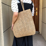 Kukombo Casual Hand-Woven Women's Shoulder Bags Bohemian Solid New Straw Beach Totes Lady Travel Handbag Weaving Shopping Bag Tote