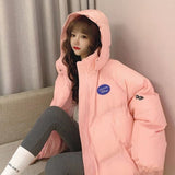 Christmas Gift Oversized Fashion Purple Parkas Women Hooded Jacket 2021 Winter Loose Cotton Padded Student Coat Thicken Warm Outerwear