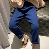 Christmas Gift Y2K 2021 Autumn Winter Women Pants Harem High Waist Wide Legs Warm Knitted Fashionable Ankle-Length Trousers P3168JX