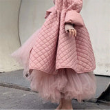 Kukombo Vintage Pink Pleated Long Tulle Skirt Tutu Femme High Waisted Runway Soft Mesh Skirts Korean Women 2021 Spring New Jupe harajuku