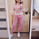 Christmas Gift Fashion Sweet Lovely Beaded Ageing Hoodie with Sleeves + High Waist Double Pocket Lace-up Pants Women's Knitted Two-Piece Set