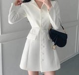 Kukombo White Chic Blazer Dress Women Spring 2023  Turn-Down Neck High Waist Bodycon Dress Office Ladies Business Korean Mini Dresses