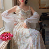 Kukombo 2022 Women Vintage Franch Style Female Strapless Party Dress Casual Holiday Lady Boho Vestido Summer Print Floral Dress