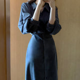 Christmas Gift Fashion Long Sleeve Shirt Dress Women Autumn Vintage Midi Jacket Dresses Za Female Casual Loose Party Robe Maxi Bandage Vestido