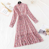 Christmas Gift 2021 Spring and Autumn New Style Floral-Print Chiffon Dress Women's French Vintage Base Dress Fairy Immortal Dress
