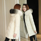 Kukombo Winter Jacket Women Parka Fur Collar Casual Hooded Slim Long Coat Fashion Female Jacket Cotton Padded Warm Outwear 8 Color