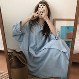 Oversize Shirt Women Full Sleeve Button Up Solid Color Ankle-Length Female Loose Casual Robe Spring New Blouse Dress 2021