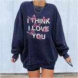 Kukombo Romantische Brieven Print Hoodies Sweatshirts Vrouwen Lange Mouwen Grijs Sweatshirt Losse Oversized Streetwear Casual