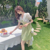 Kukombo  2025 Summer Elegant Floral Dress Women Print Sweet Cute Evening Party Mini Dresses Puff Sleeve Korean Style Beach Clothing Boho