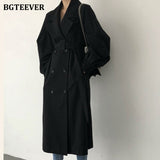 Christmas Gift BGTEEVER 2021 Winter Long Coat Women Turn-down Collar Trench Coats Stylish Double Breasted Sashes Oversized Female Windbreaker