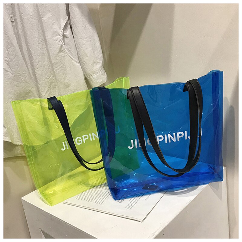 Kukombo  PVC Clear Transparent Tote Bags Women Candy Jelly Beach Bags Women Summer Large Handbags Casual Shopping Shoulder Bag