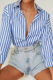 Kukombo Stylish Women's Classic-Fit Long Sleeve Lightweight Button Down Shirt  Vertical Stripes Oversize BF Style Top Blouses
