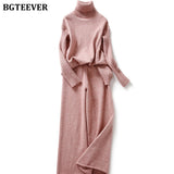 Christmas Gift BGTEEVER Autumn Winter Thicken Knitted 2 Pieces Set Women Turtleneck Pullover Sweater & Wide Leg Pants 2021 Sweater Set Female