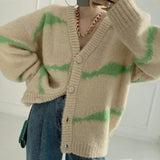 Christmas Gift New Y2K 2022 Women's Autumn Winter Sweater Elegant Cardigans Oversized Striped Vintage Knitwear Lady Tops SWC7146