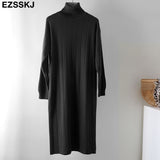 Christmas Gift 2021 Autumn Winter long thick Sweater Dress Women turtleneck long Sleeve straight maix Dress female girl warm long dress