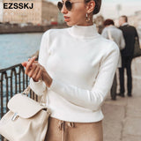 Christmas Gift Korean Style Loose Sweater Women Pullover Casual Half Turtleneck Long Sleeve Knit Sweater Female Jumpers  solid basic sweater