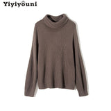Christmas Gift Yiyiyouni Knitted Oversized Turtleneck Pullovers Women Autumn Winter Casual Thick Sweaters Female Fashion Solid Cashmere Jumpers