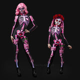 Kukombo Halloween Costume For Kids Women Adult Cosplay Scary Devilian Of Dead Skeleton Print Jumpsuit Pink Carnival Party Bowknot Flower