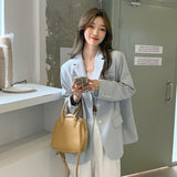 Kukombo Christmas Gift Blazers Women Ins Solid Color Long Sleeve Casual Female Clothing Office Outwear Elegant Trendy Single Breasted All-match Simple
