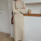 Christmas Gift New 2021 Autumn Winter Women Dresses V-Neck Hooded Korean Knitting Oversize Elegant Vintage Lady Long Dresses DR6022