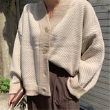 Christmas Gift 2021 Women's Knitwear Winter Spring Striped V-Neck Cardigans Buttons Oversize Korean Style Lady Sweaters Tops SWC3033