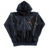 Kukombo Women Rihnestone Skeleton Hoodie Jacket Y2K Zipper Drawstring Hooded Sweatshirt E-Girl 90S Streetwear Jacket Pockets