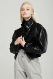 Kukombo Autumn Spring Solid Casual Jacket Women Female Chic Long Sleeve PU Leather Jacket With Quilted Lining Cropped Coat Outwear