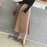 Kukombo Women Elegant Office Lady Quality Glossy Satin Skirt Plain Shiny Fashion Elegant Solid High Waist Skirts
