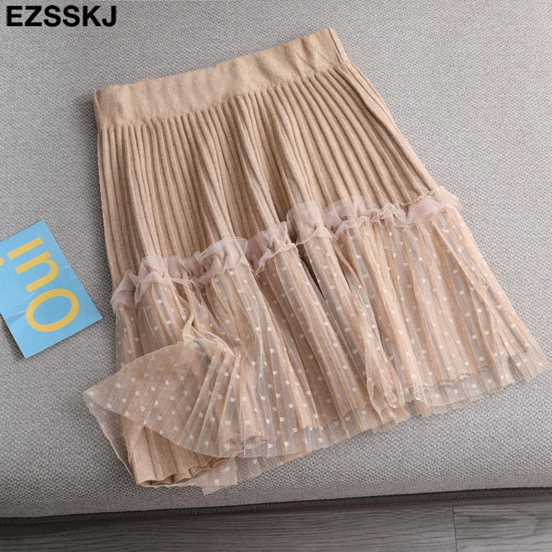 Christmas Gift Autumn winter short pleated skirt  for women mini sweater skirt short skirt a-line sun skirt new high-waist
