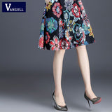 Christmas Gift Women Midi Pleated Skirts Vintage Flower Printed Spring Summer Skirts Ball Gown High Waist Audrey Hepburn Swing Skirts