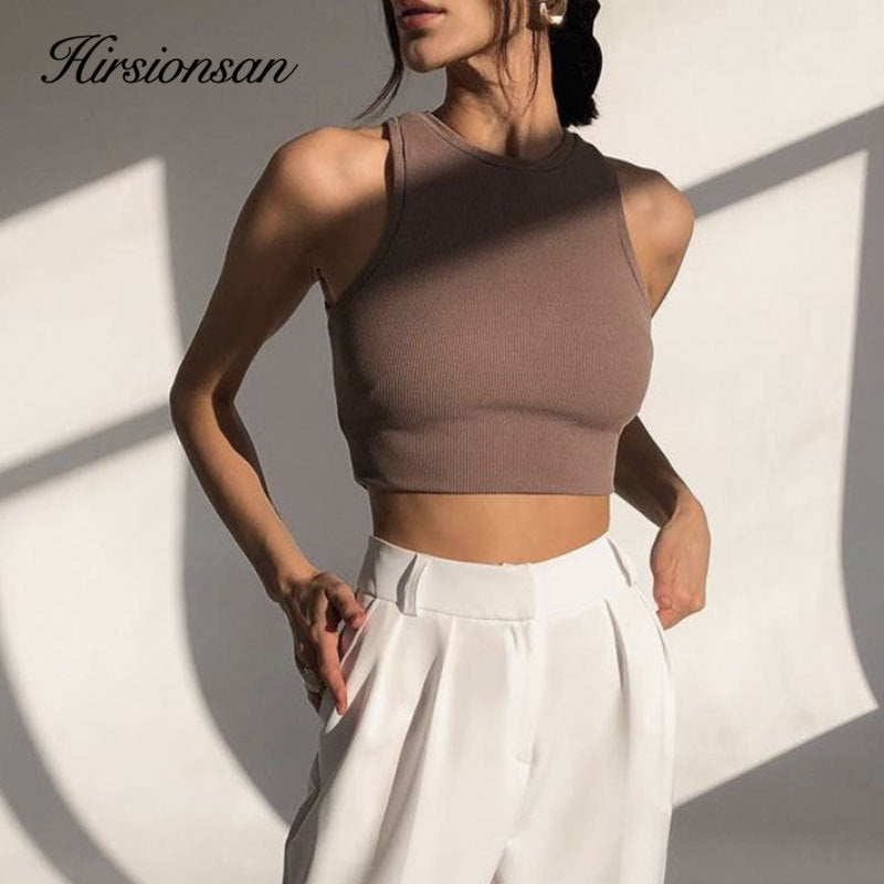 Christmas Gift Hirsionsan Knitted Ribbed Solid Vest Women Casual Basic Skinny Tank Sleeveless Cottons Sexy Ladies Summer Off Shoulder Crop Tops